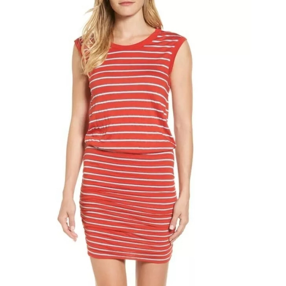 Velvet by Graham & Spencer Rouched Sleeveless Striped T-Shirt Dress - NWT, Small